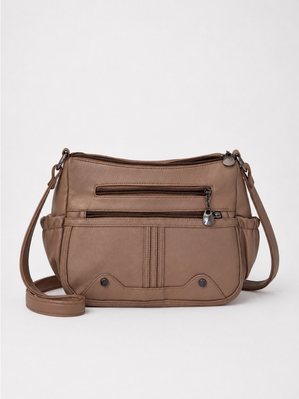 Everyday Taupe Crossbody Bag with Multiple Pockets